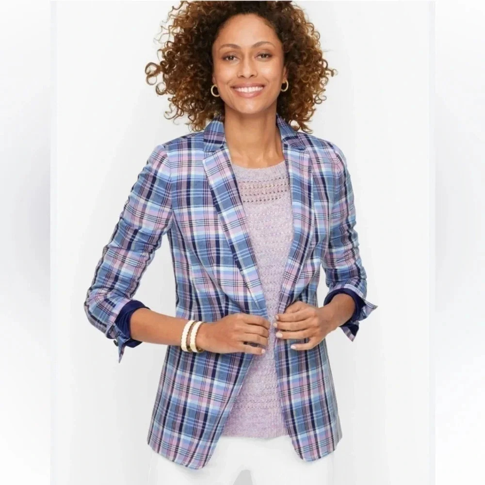 Talbots Classic Linen Blazer Plaid Women's Size 2 Academia
Jacket Pastel